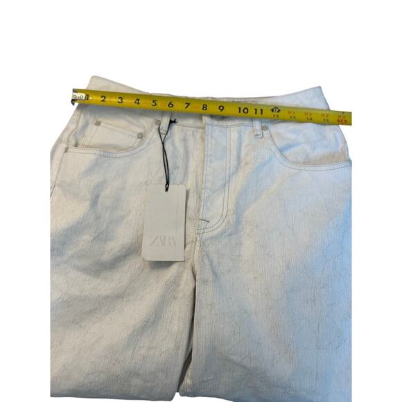 Zara Tapered Crashed Barrel Leg Pant Crackle Texture Jean Sz 4 NWTs - Picture 9 of 11